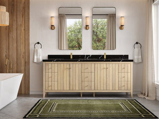 Atlanta Oak 84" Double Sink Bath Vanity, White 2" Calacatta Black