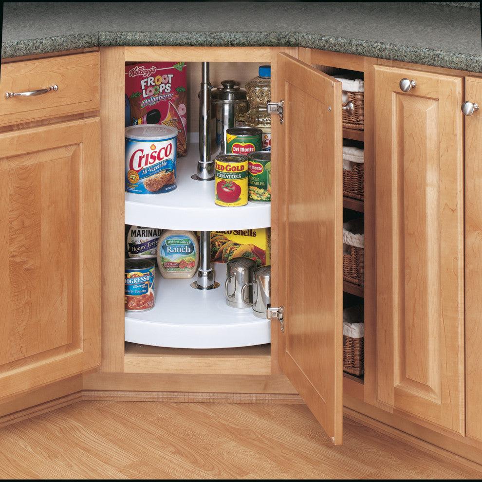 Polymer Full-Circle 2-Shelf Lazy Susan for Corner Base Cabinets, White, 28"W