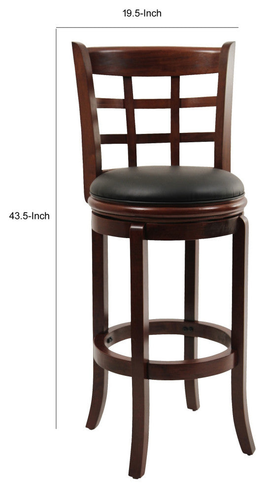 Sabi 24 inch Swivel Counter Stool, Solid Wood, Faux Leather, Brown, Black