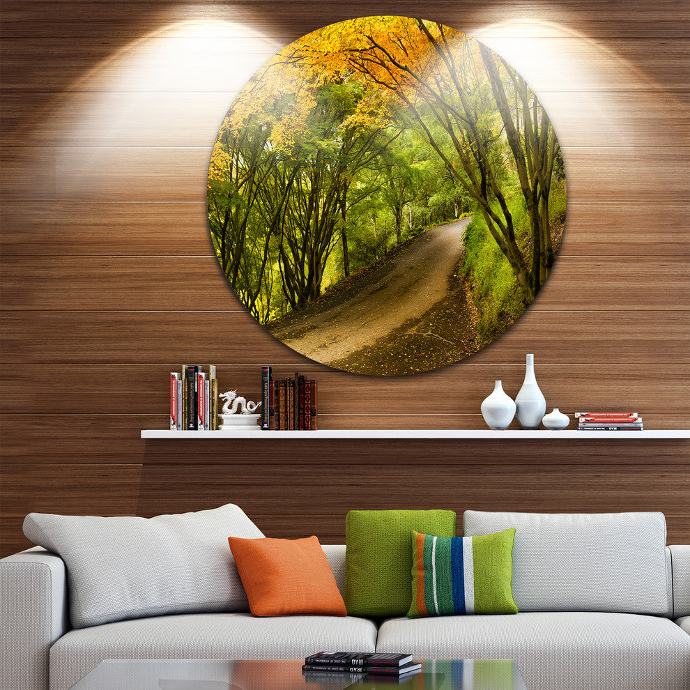 Country Lane In Green Forest, Round Wall Art Landscape, 36"