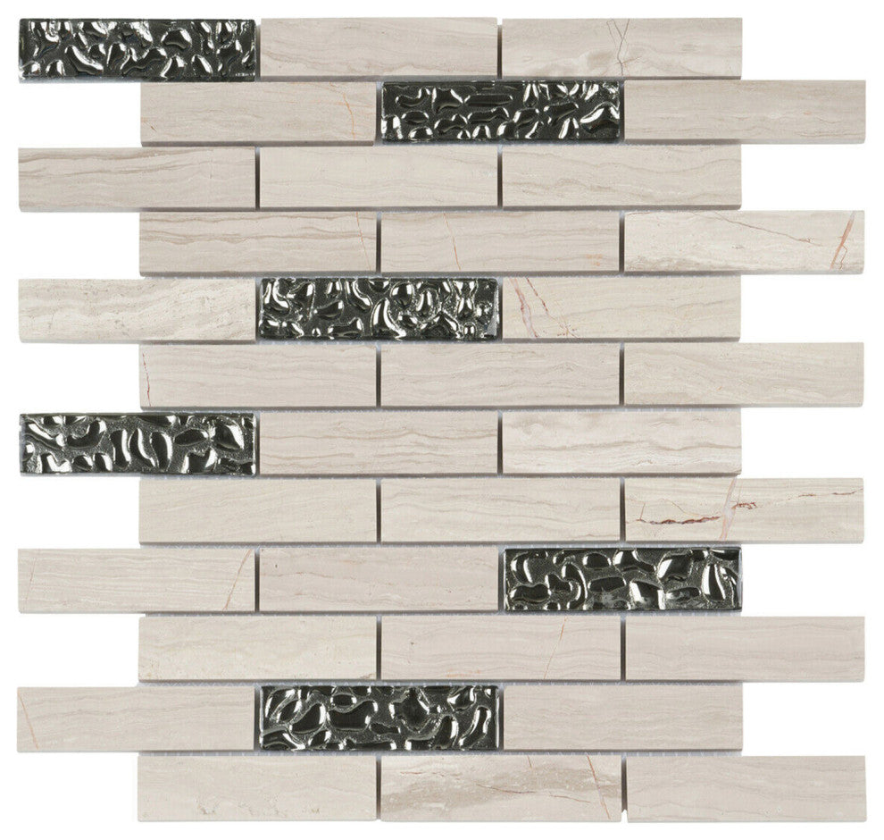 Modket White Oak Gray Marble Stone Silver Glass Kitchen Backsplash TDH169MO