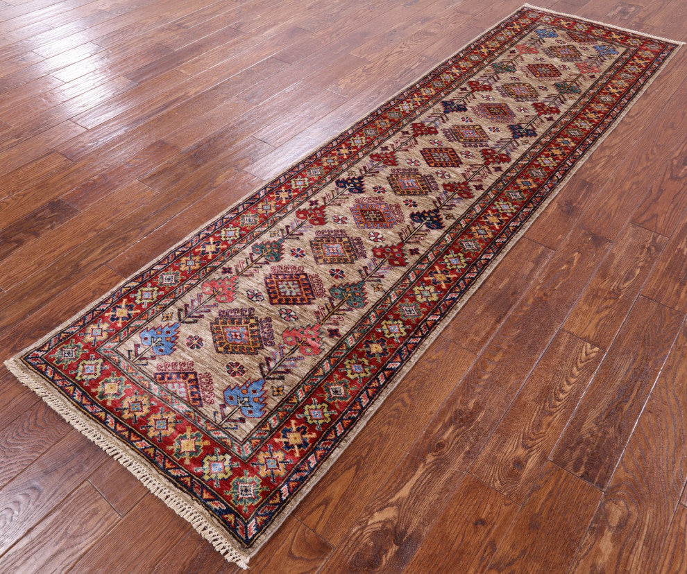 Runner Super Kazak Hand Knotted Wool Rug 2' 7" X 9' 2" Q7706