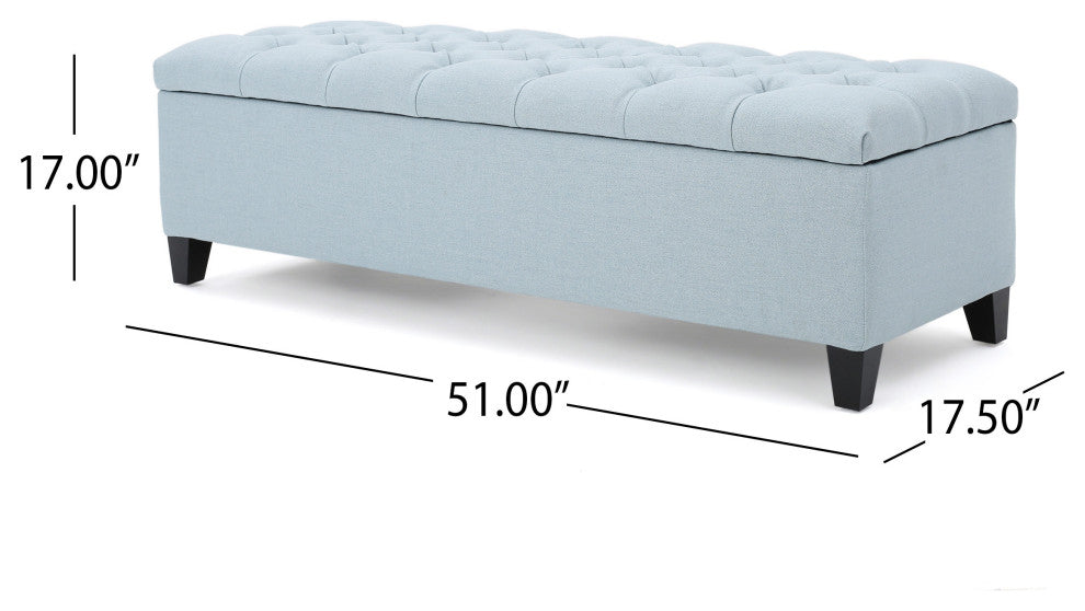 GDF Studio Ottilie Contemporary Button-Tufted Storage Ottoman Bench, Light Sky/Dark Brown