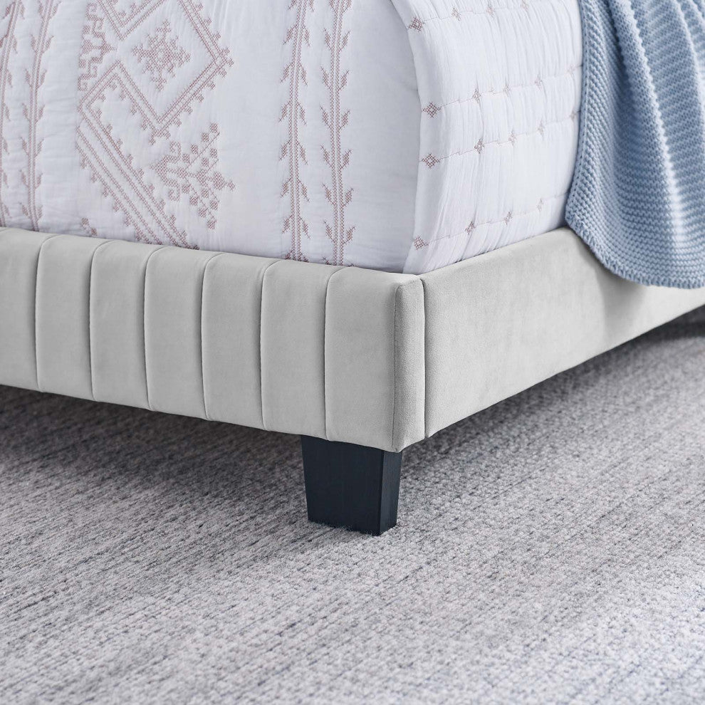 Celine Channel Tufted Performance Velvet Full Bed, Light Gray
