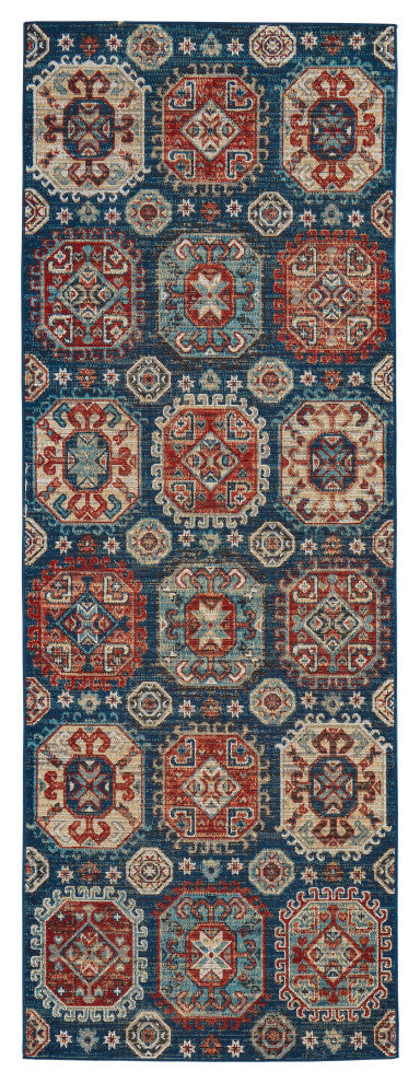 Weave & Wander Kezia Rug, Classic Blue/True Red, 2ft-10in x 7ft-10in