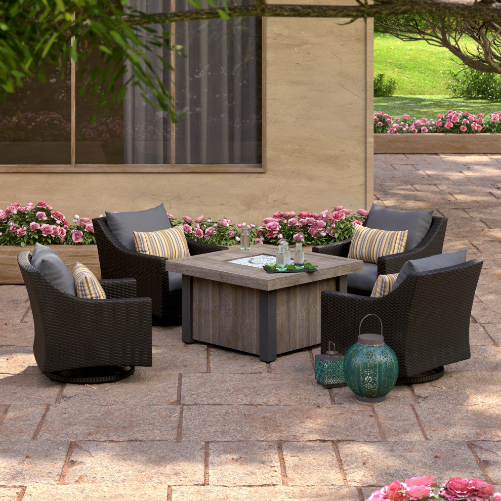 Deco 5 Piece Outdoor Patio Motion Fire Chat Set, Maxim Beige