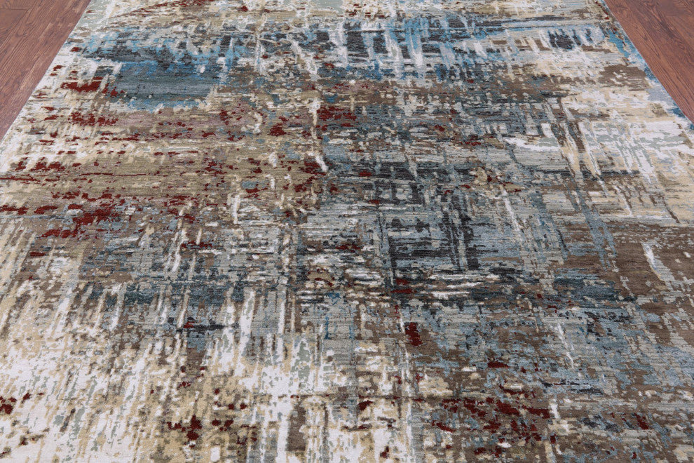 8' 1" X 10' 3" Wool and Silk Abstract Hand Knotted Rug Q9422