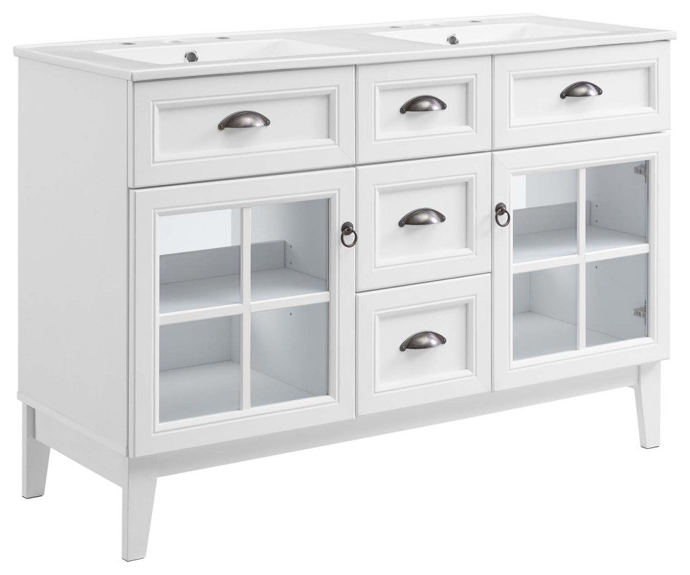 Isle 48" Double Bathroom Vanity Cabinet White White