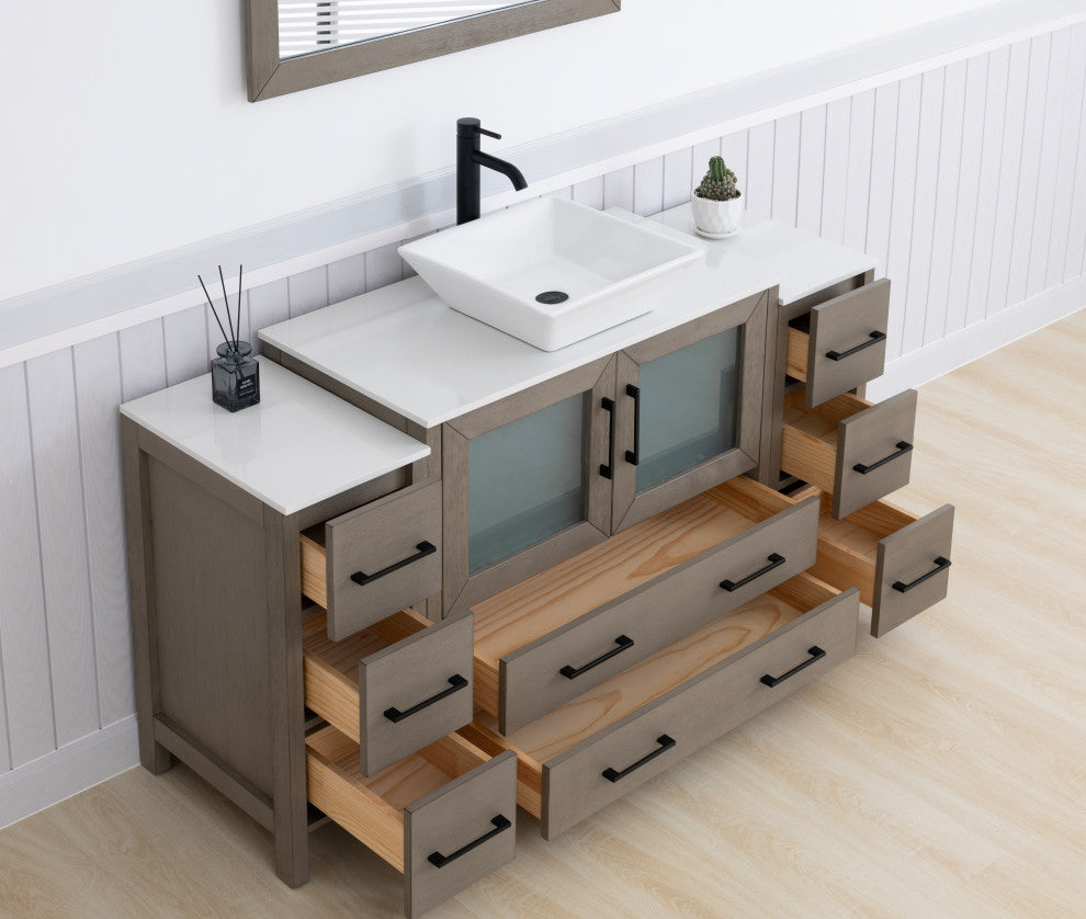 Vanity Art Vanity Set With Vessel Sink, Driftwood Gray, 60", Standard Mirror
