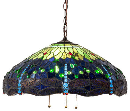 Meyda Lighting 26214 22" Wide Tiffany Hanginghead Dragonfly Pendant