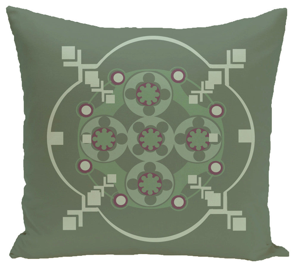 Bandana-Rama Geometric Print Pillow, Herb Green, 16"x16"