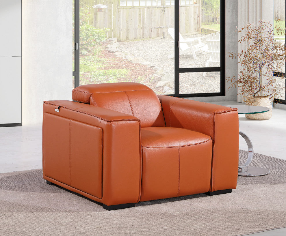 Niccolo Italian Leather Power Reclining Arm Chair With Power Headrests, Camel