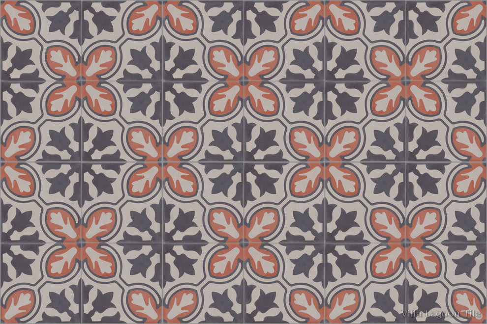 8"x8" Lisbon Handcrafted Cement Tiles, Set of 16