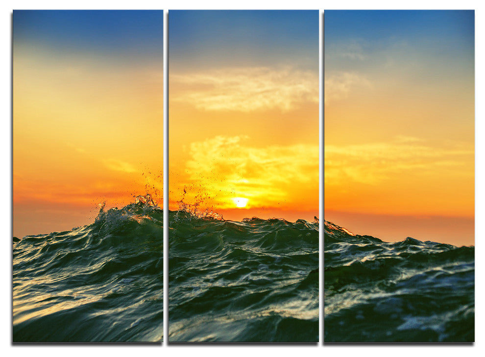 "Bright Sunlight and Glowing Waves" Beach Metal Wall Art, 3 Panels, 36"x28"