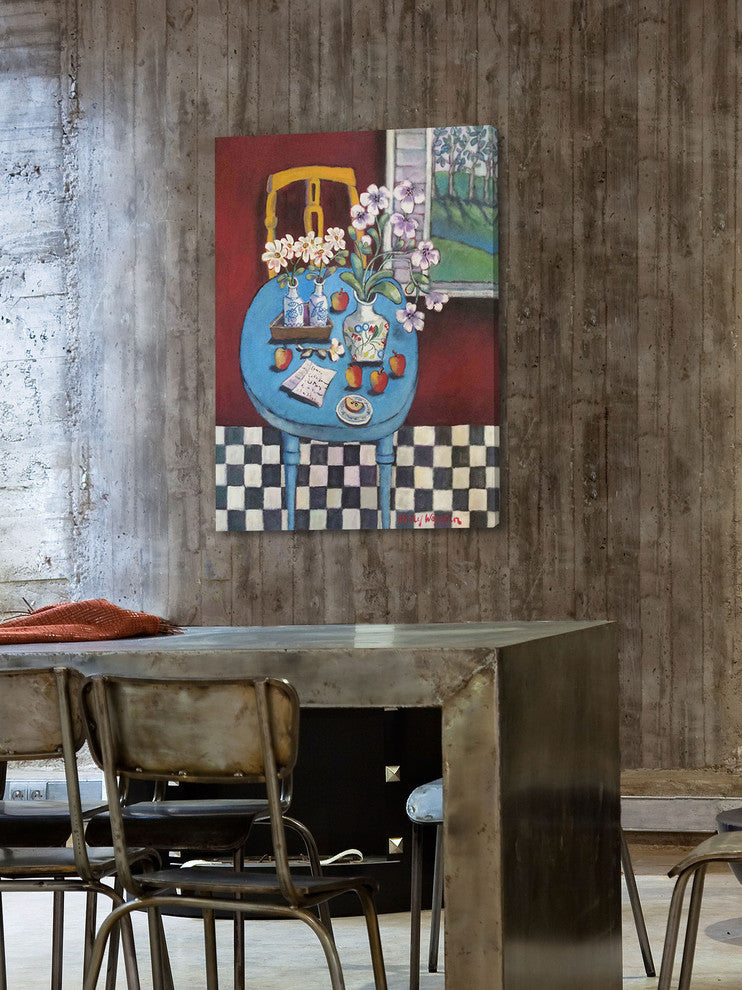 "La table en bleu" Painting Print on Wrapped Canvas