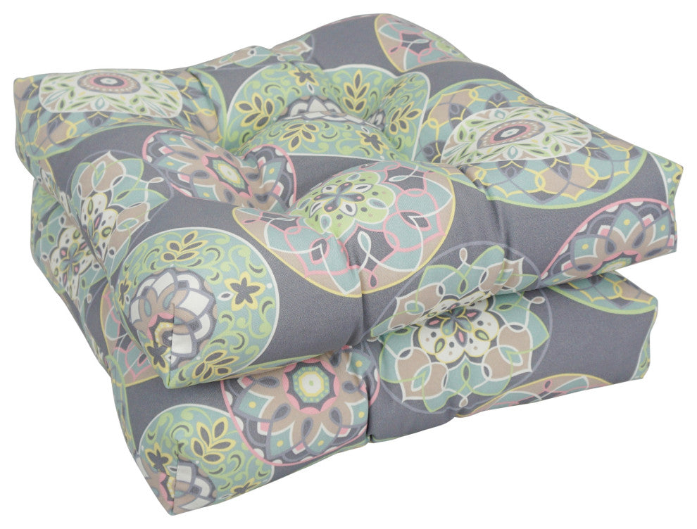 19" Squared Outdoor Tufted Dining Chair Cushions, Set of 4, Cera Sterling