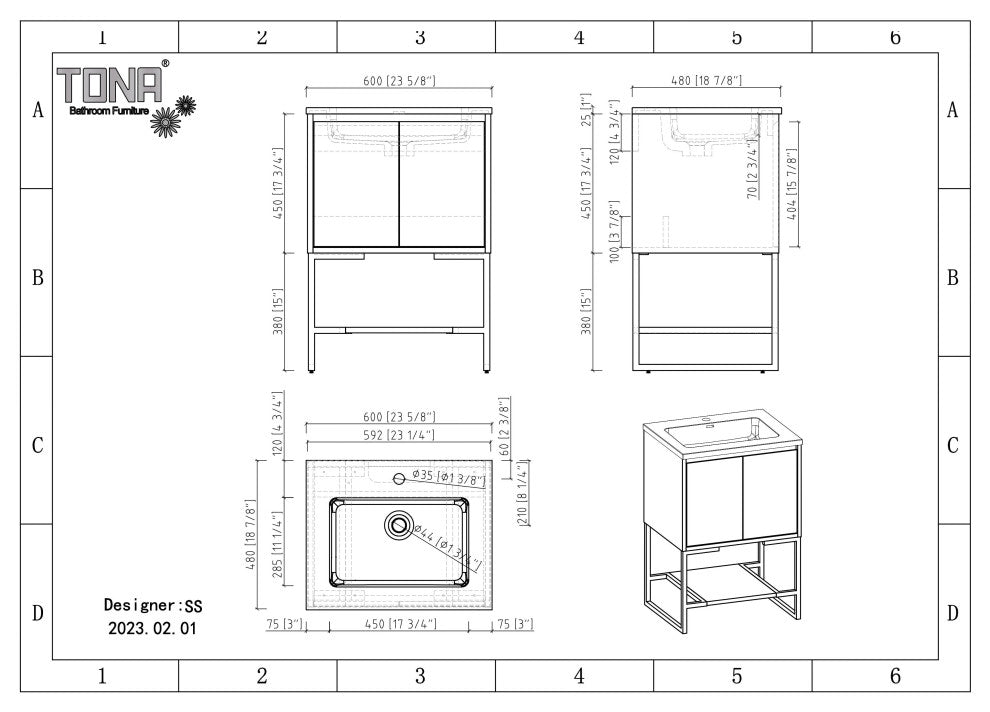 Freestanding Bath Vanity Set, Rose Wood, Integrated Solid Surface Sink, 24"