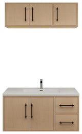 Victoria 42" Solid Wood Bath Vanity, Overhead Cabinet, Yellow Oak