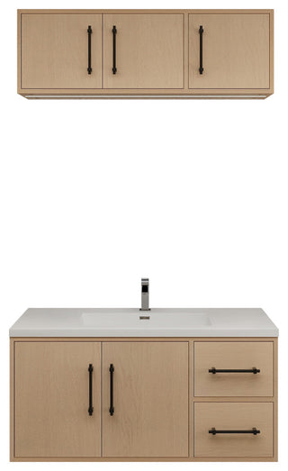 Victoria 42" Solid Wood Bath Vanity, Overhead Cabinet, Yellow Oak