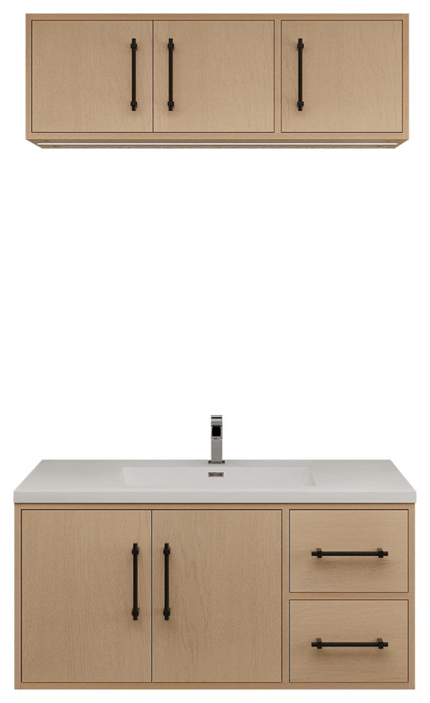 Victoria 42" Solid Wood Bath Vanity, Overhead Cabinet, Yellow Oak