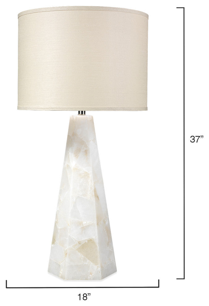 Borealis Hexagon Table Lamp, Alabaster With Large Drum Shade, Stone Linen