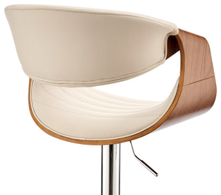 Gionni Adjustable Swivel Cream Faux Leather and Walnut Wood Bar Stool
