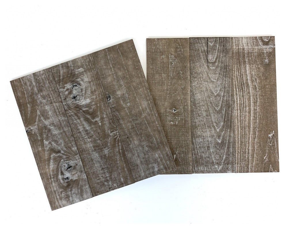 Set of Two Graywash Rustic Wood Wall Art Hanging Panels