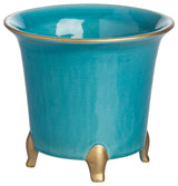 Jaipur Cachepot, Turquoise With Gold, Large