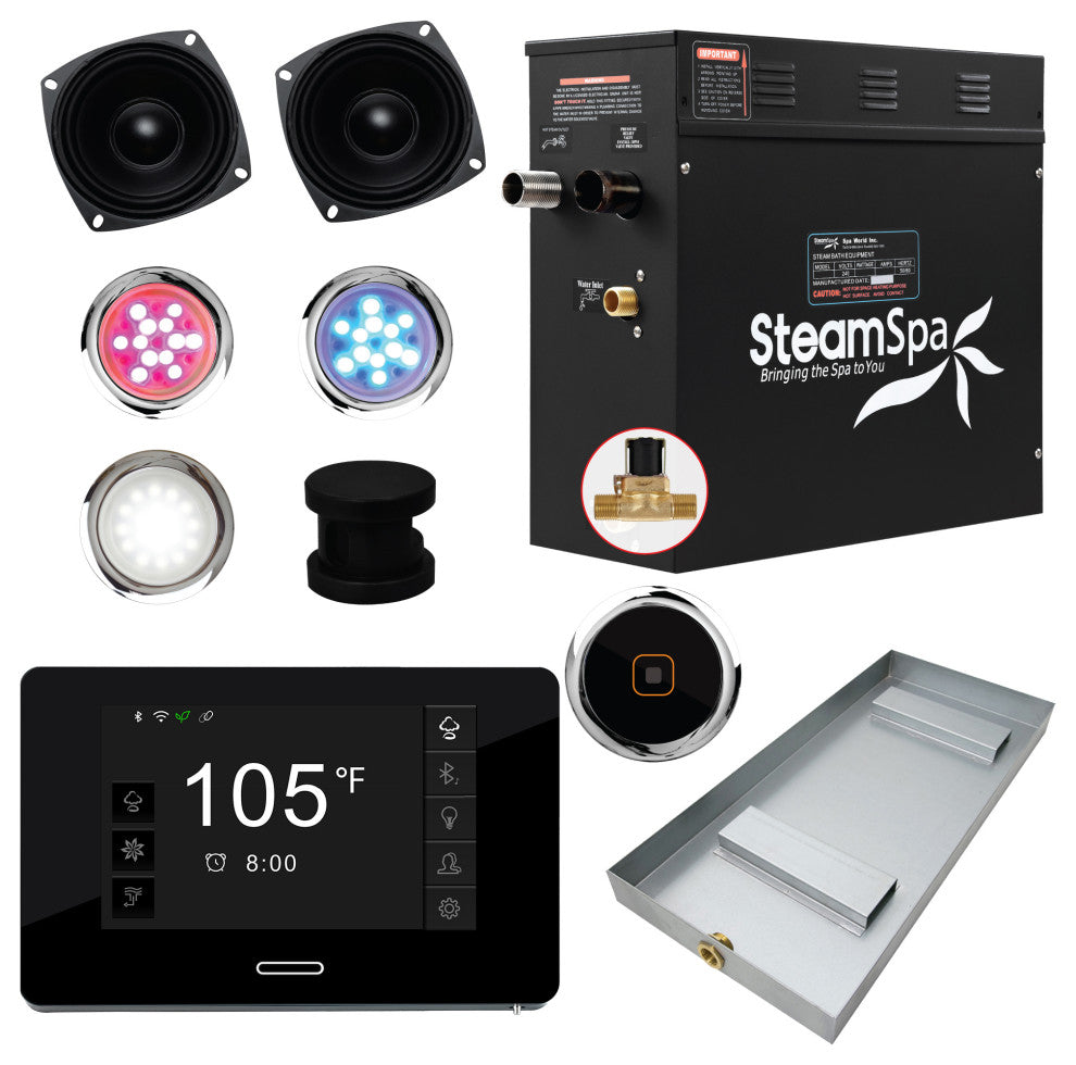 Black Series Wifi/Bluetooth 6kW QuickStart Steam Bath Set, Matte Black