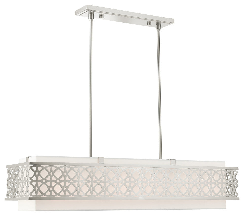 Brushed Nickel Fretwork, Ornamental, Sophisticated Linear Chandelier