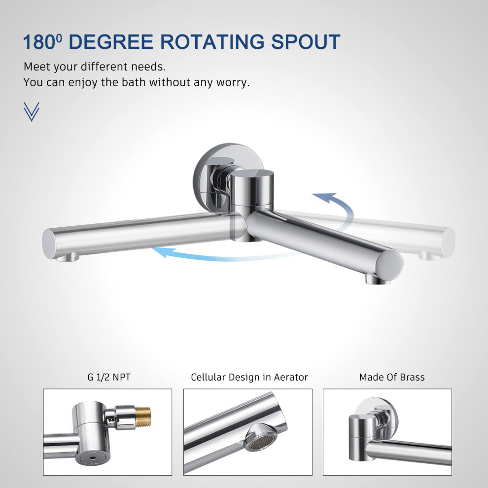 CASAINC 10" Round Wall Mounted Shower System Set Handheld Spray & Bathtub Spout, Chrome