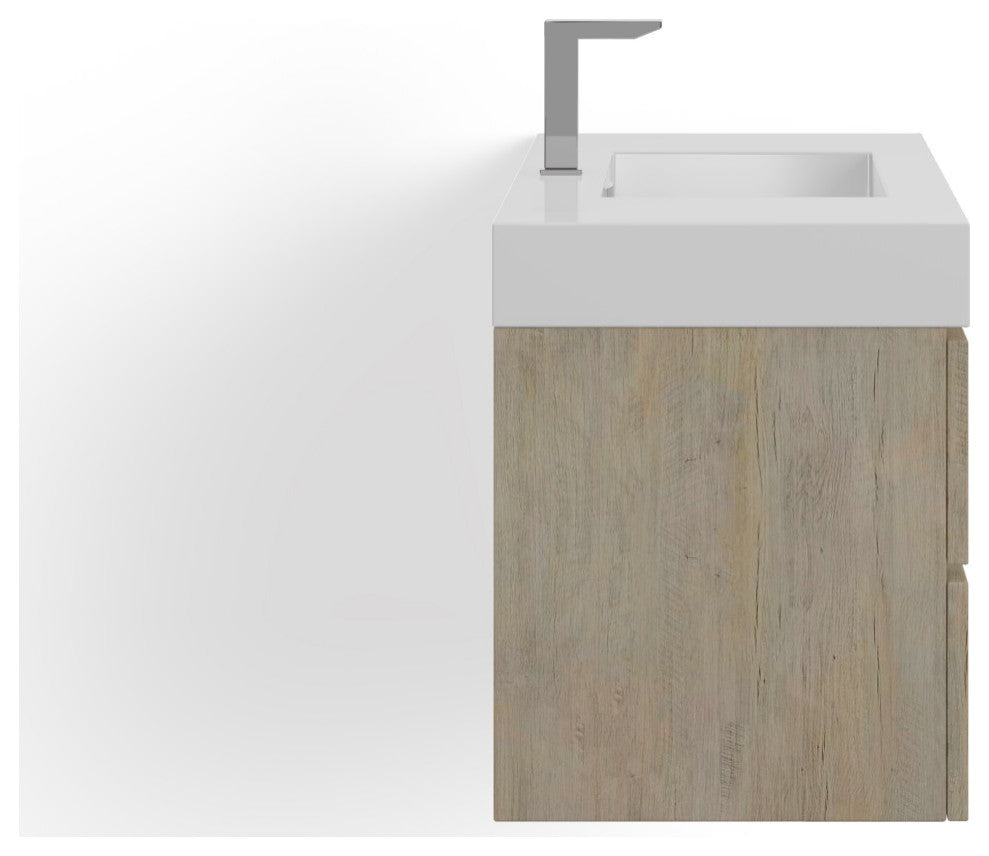 Boutique Bath Vanity, Natural Wood, 40", Single Sink, Wall Mount