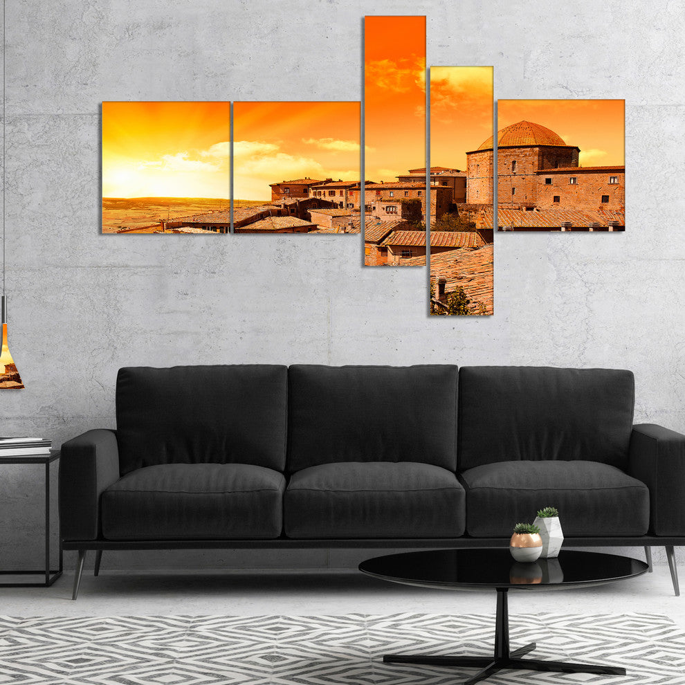 Wonderful Italy Tuscany Hill at Dawn, Large Canvas Art Print, 60"x32", 5 panels