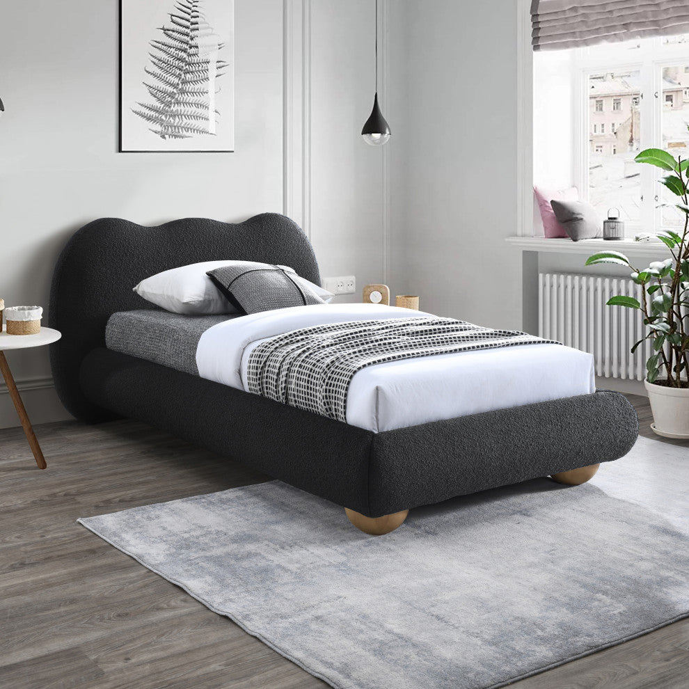 Hyde Boucle Fabric Upholstered Bed, Black, Twin