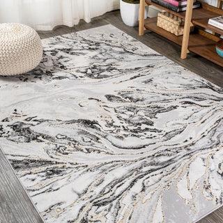 Swirl Marbled Abstract Area Rug, Gray/Black, 3 X 5