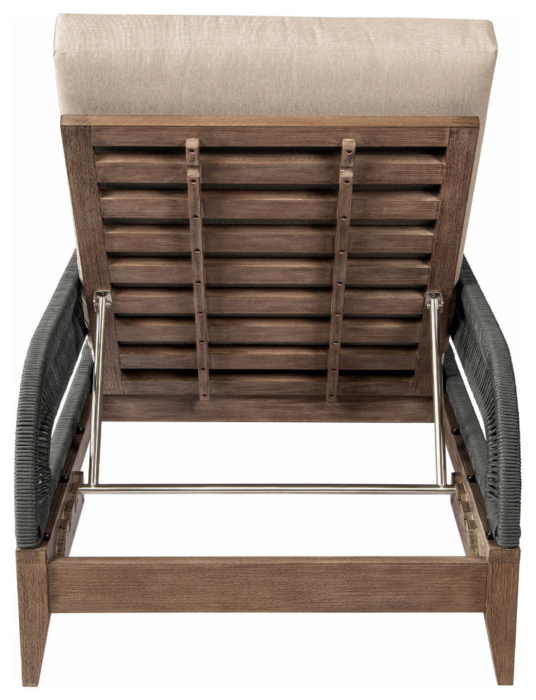 Orbit Outdoor Patio Chaise Lounge Chair, Wood Gray Rope &Taupe Olefin Cushions