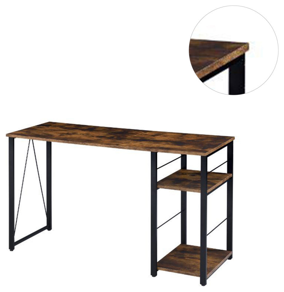 2 Tier Shelf Writing Desk, Weathered Oak and Black