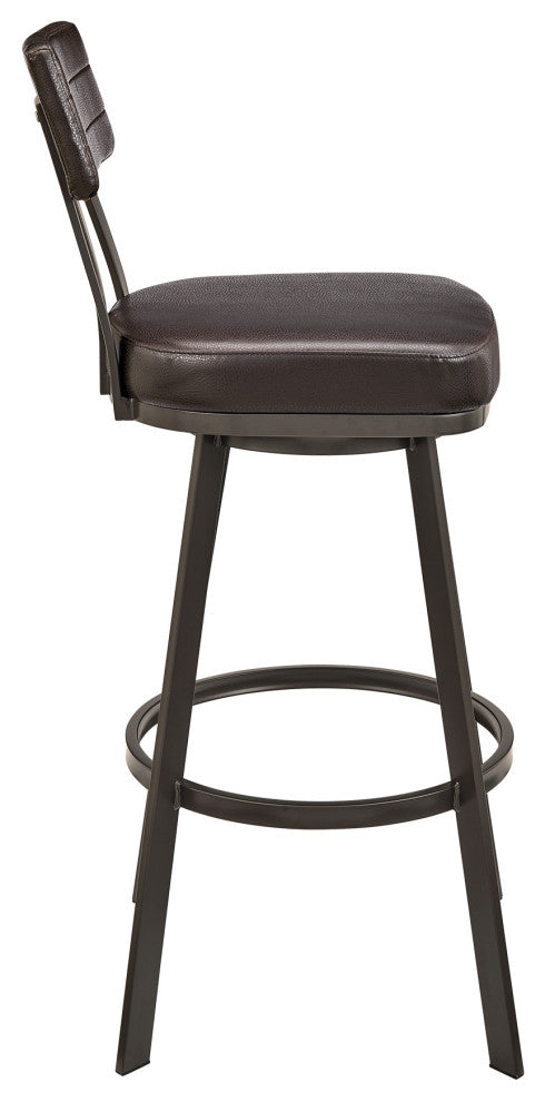 Bejnamin Swivel Bar Stool in Brown Metal with Brown Faux Leather
