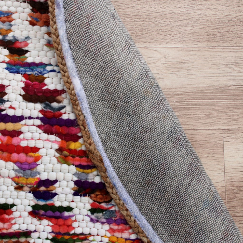 6" Round White Braided Chindi Area Rug