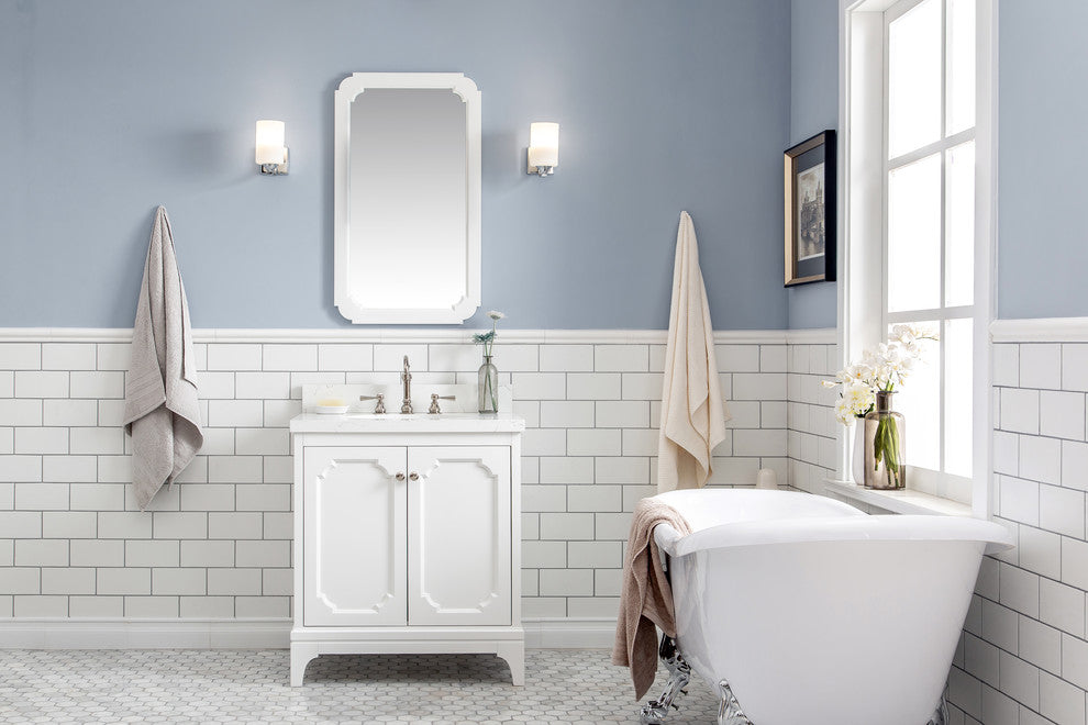 30" Wide Pure White Single Sink Quartz Carrara Bathroom Vanity