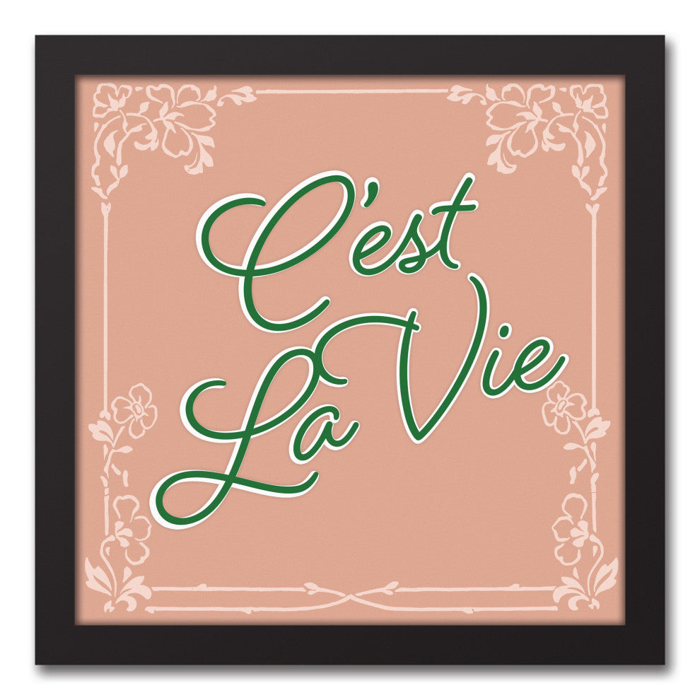 C'est LA Vie Script 12x12 Black Framed Canvas