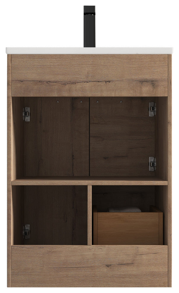 Freestanding Bathroom Vanity With Top Mount Sink, Classic Oak, 24'' Ceramic Sink