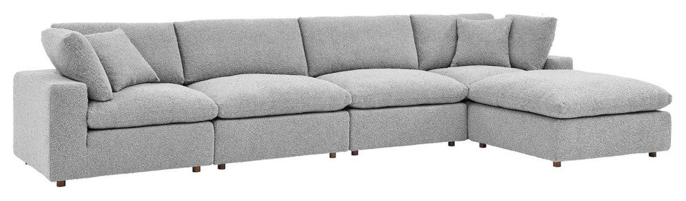 Commix Down Filled Overstuffed Boucle Fabric 5-Piece Sectional Sofa, Light Gray