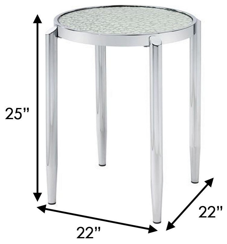 Benzara BM262117 End Table With Tubular Rounded Legs & Frosted Glass Top, Silver