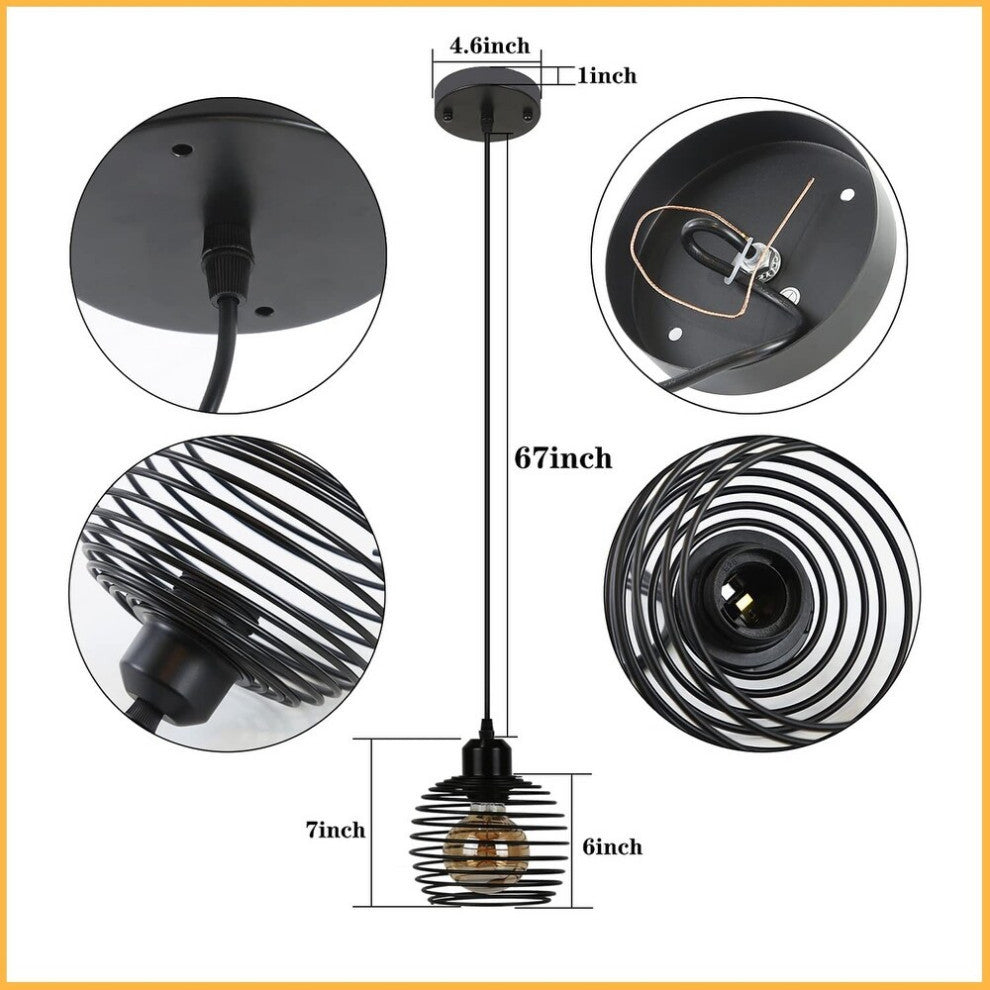 Industrial Hanging Ceiling Light Over Island Cage Black Pendant Light Fixture
