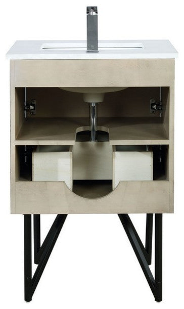 Lancy Modern Rustic Acacia 24" Square Sink Bathroom Vanity, Monte Chrome Faucet