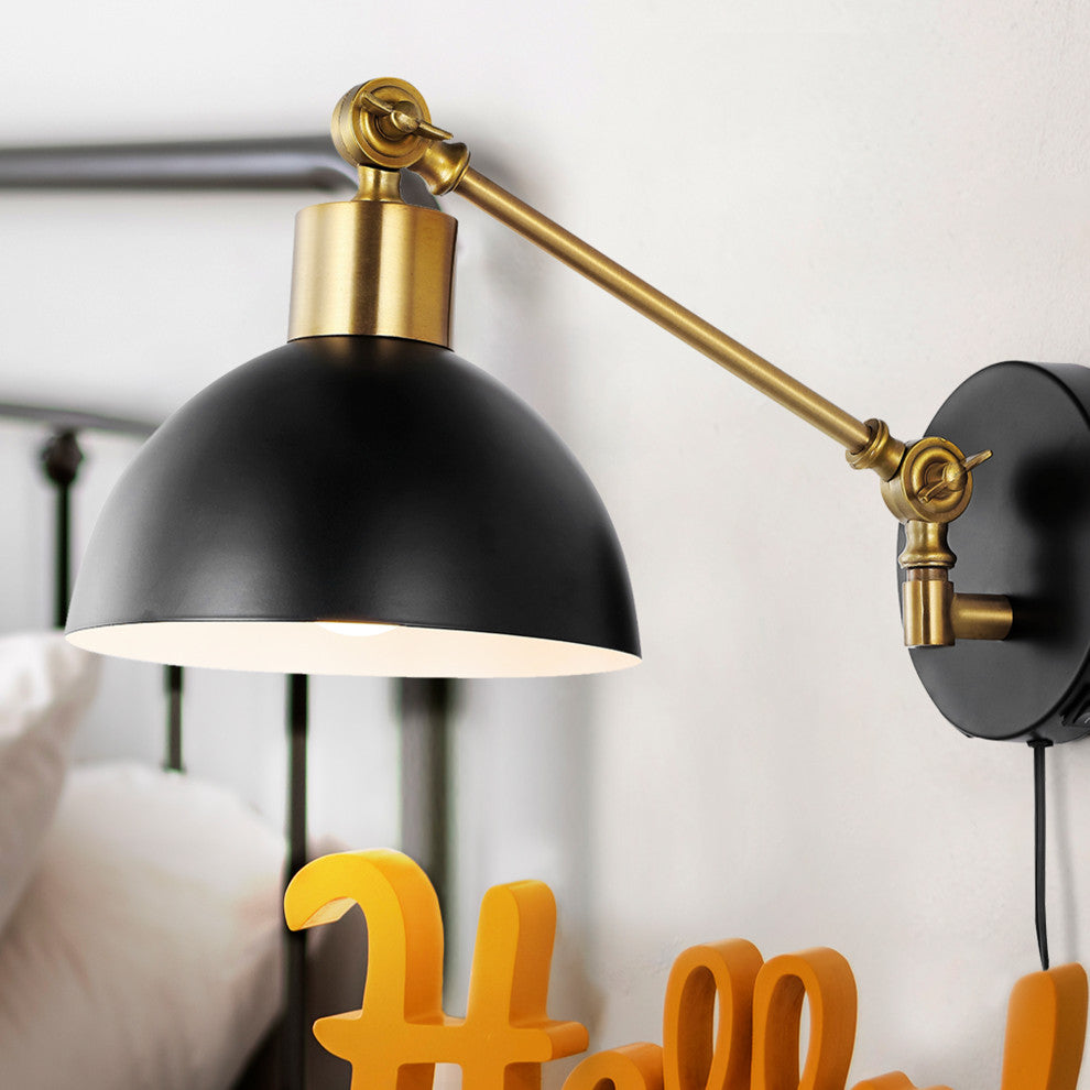 Lisa Swing Arm 1-Light Modern Midcentury Iron USB Charging Port LED Sconce, Blac