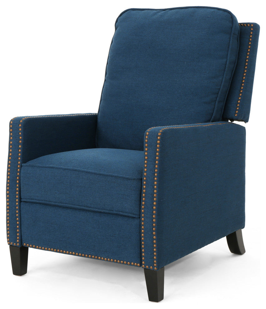 GDF Studio Armstrong Traditional Fabric Recliner, Navy Blue/Dark Brown