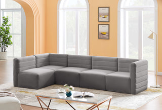 Quincy Velvet Upholstered 5-Piece L-Shaped Modular Sectional, Grey