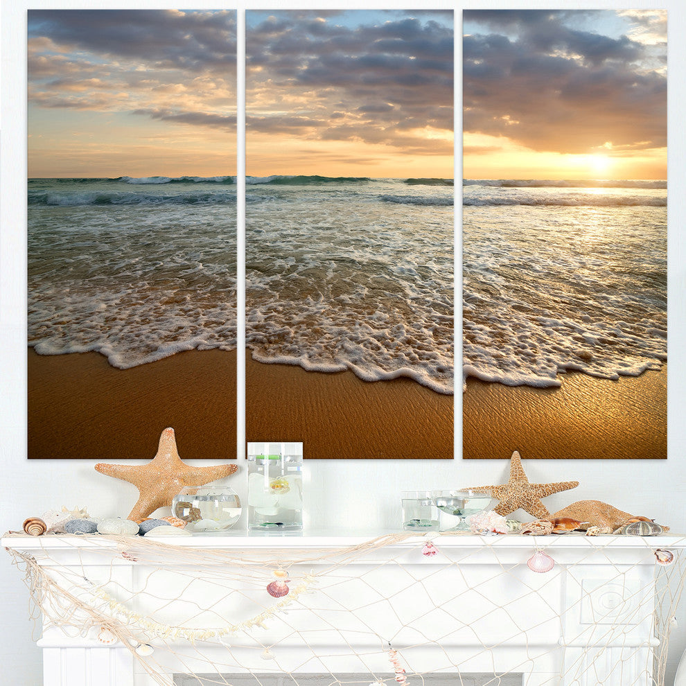 "Bright Cloudy Sunset in Calm Ocean" Metal Wall Art, 3 Panels, 36"x28"